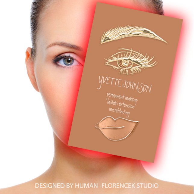 Lash Brow Permanent Makeup-Logotyp QRCode Guld Sma Visitkort (Lash Brow Permanent Makeup Logo QRCode Gold Skinny Business Card)
