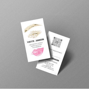 Lash Brow Permanent Makeup-Logotyp QRCode Rosa Lip Visitkort