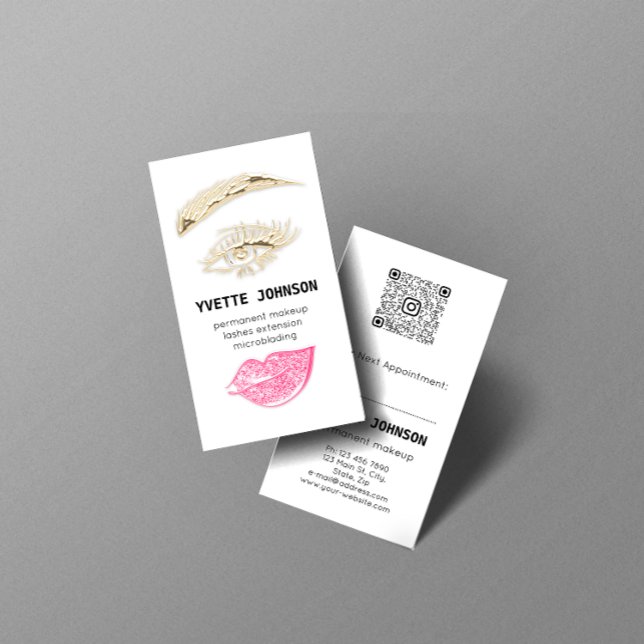Lash Brow Permanent Makeup-Logotyp QRCode Rosa Lip Visitkort (Skapare uppladdad)