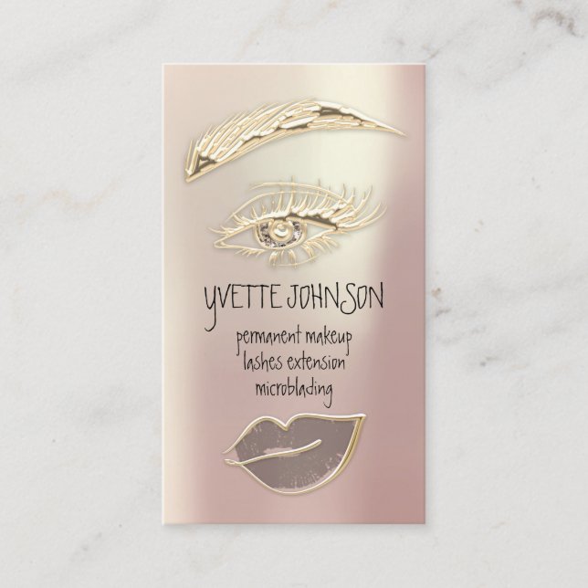 Lash Brow Permanent Makeup QRCode Guld Glitt Läppa Visitkort (Framsida)