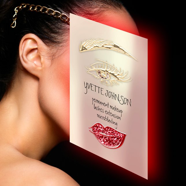 Lash Brow Permanent Makeup QRCode Guld Ro Red Visitkort (Hair Makeup Nails Manicure Pedicure Black White Rack Card)