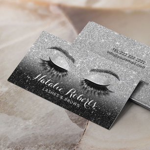 Lash Brows Beauty Salon Black & Silver Glitter Visitkort