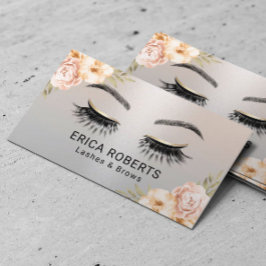 Lash & Brows Beauty Salon Modern Silver Blommigt Visitkort
