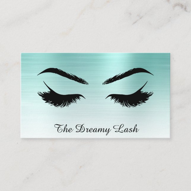 *~* Lash Brows Extensions QR Metallic TEAL BLUE Visitkort (Framsida)