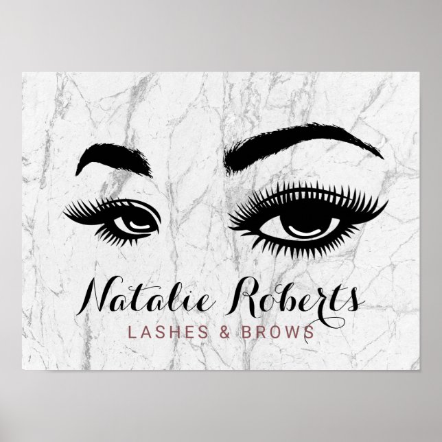 Lash & Brows Makeup Artist Beauty Salon Marble Poster (Framsidan)
