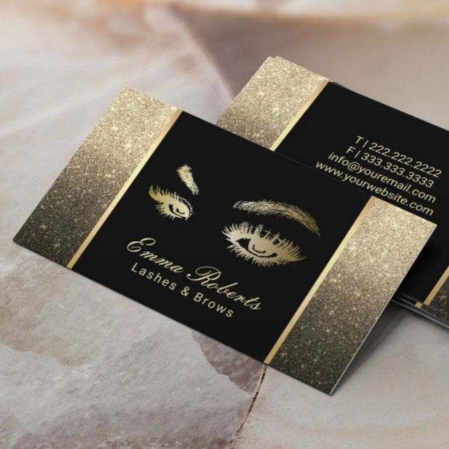 Lash Brows Makeup Artist Black & Guld Ombre Visitkort (Skapare uppladdad)