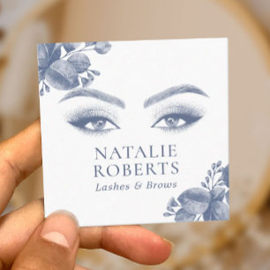 Lash Brows Makeup Artist Elegant Blue Botaniskt Fyrkantigt Visitkort