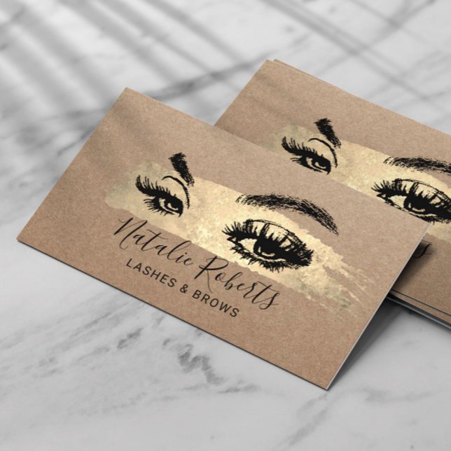 Lash Brows Makeup Artist Guld Brushstroke Salon Visitkort (Skapare uppladdad)