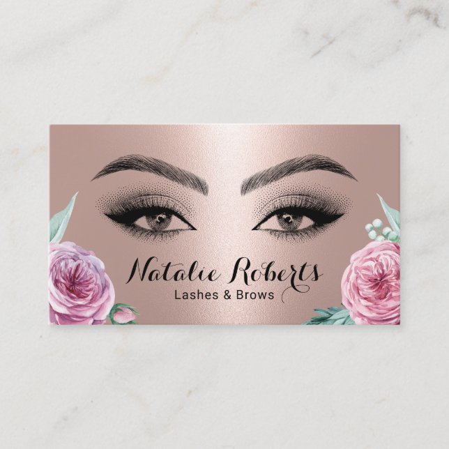 Lash Brows Makeup Artist Ro Guld Blommigt Salon Visitkort (Framsida)