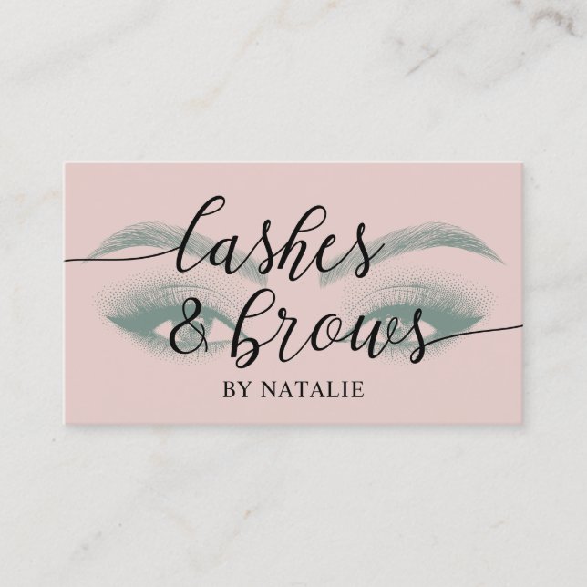 Lash Brows Makeup Artist  Rosa Typografi Visitkort (Framsida)