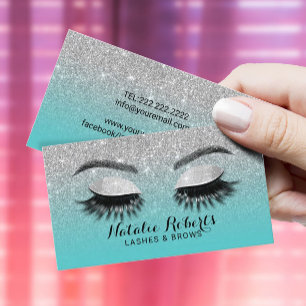 Lash Brows Makeup Artist Teal & Silver Glitter Visitkort