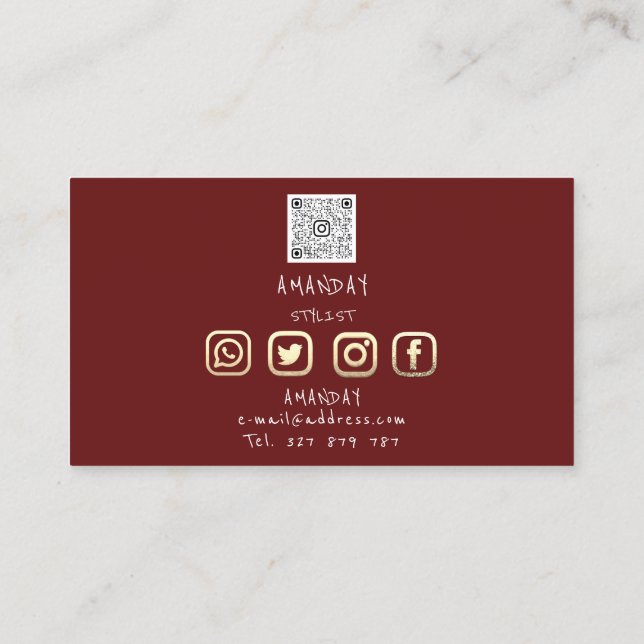 Lash Brows Makeup Logotyp Social Media Burgundy Visitkort (Baksida)