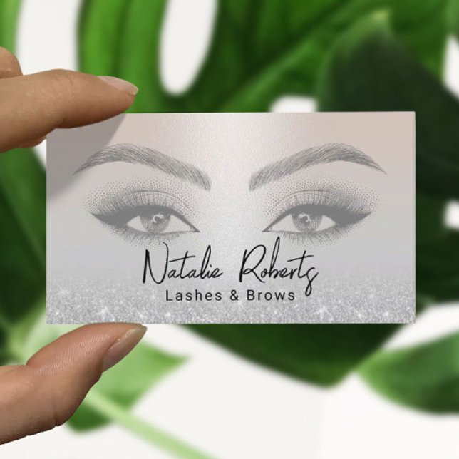 Lash & Brows Microblading Elegant Silver Glitter Visitkort (Skapare uppladdad)