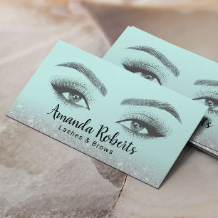 Lash & Brows Microblading Mint & Silver Glitter Visitkort