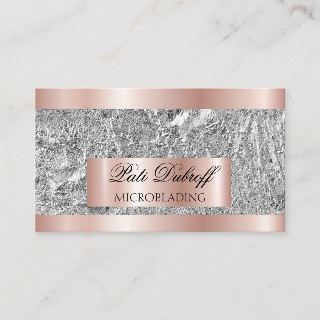 Lash & Brows Microblading Rosa & Silver Glitter Visitkort (Framsida)