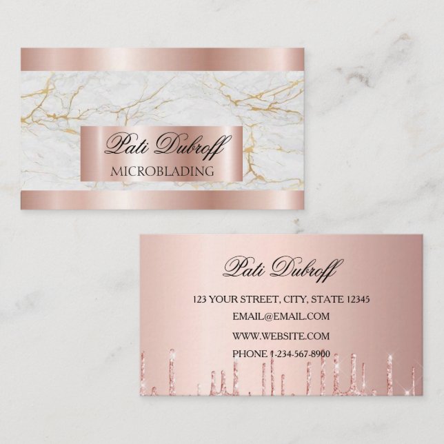 Lash & Brows Microblading Rosa & Silver Glitter Visitkort (Fram/baksida)