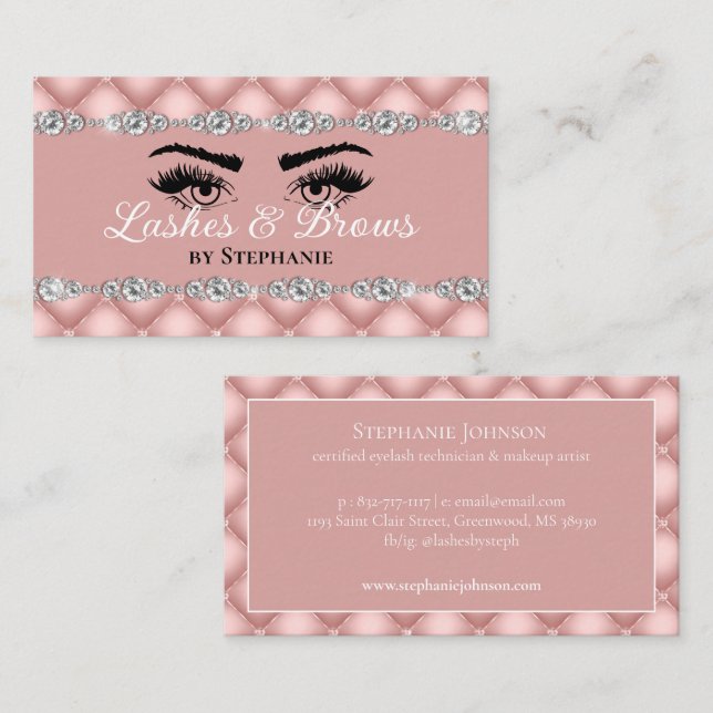 Lash Brows  Rosa Diamonds Tudragen Glamous Visitkort (Fram/baksida)