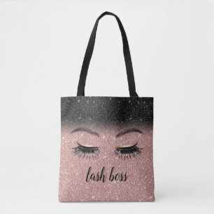 Lash Chef Eyelash Salon Ro Guld och Black Glitter Tygkasse