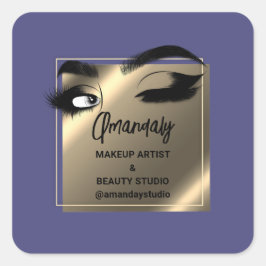Lash Cleaner Makeup Beauty Shop Tack Blue Guld Fyrkantigt Klistermärke