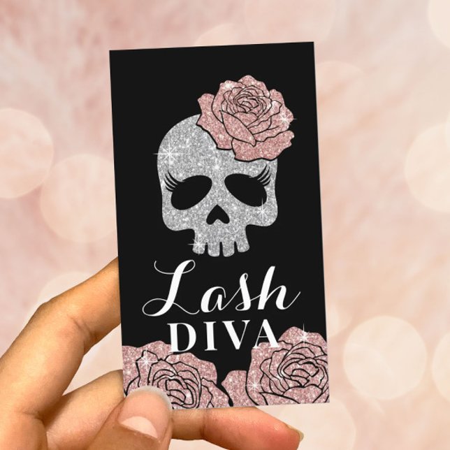 Lash Diva Glitter Beauty Skull Eyelash Extensions Visitkort (Skapare uppladdad)