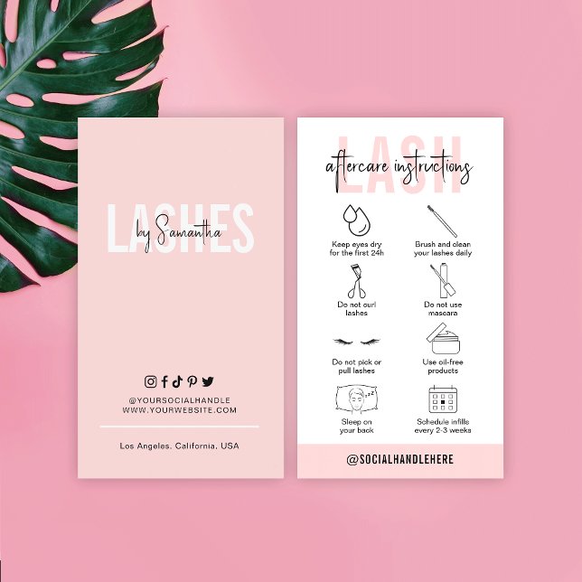 Lash-efterbehandlingsanvisningar Kvinnlig Rosa Mod Visitkort (Skapare uppladdad)