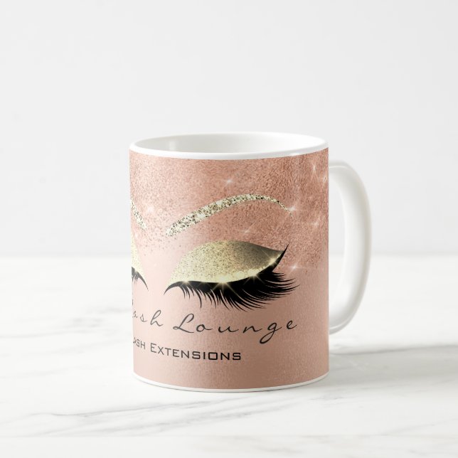 Lash Exention Beauty Sparkly Rosa Guld Glitter Kaffemugg (Framsida höger)
