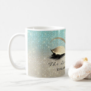 Lash Exention Beauty Studio Blue Guld Glitter Kaffemugg