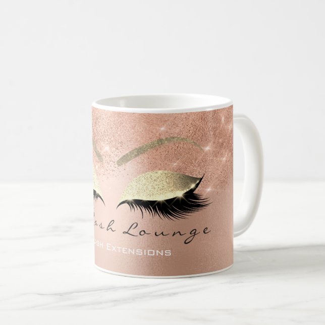 Lash Exention Beauty Studio Rosa Guld Glitter Kaffemugg (Framsida höger)