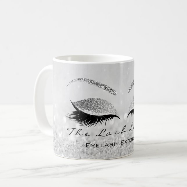 Lash Exention Beauty Studio Silver Grått Glitter Kaffemugg (Framsida vänster)