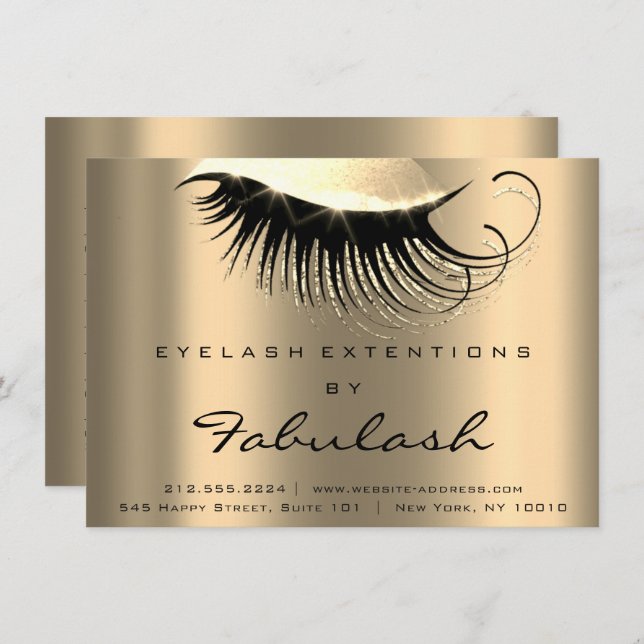 Lash Extension Aftercare Instruction Champaig Guld Inbjudningar (Fram/baksida)