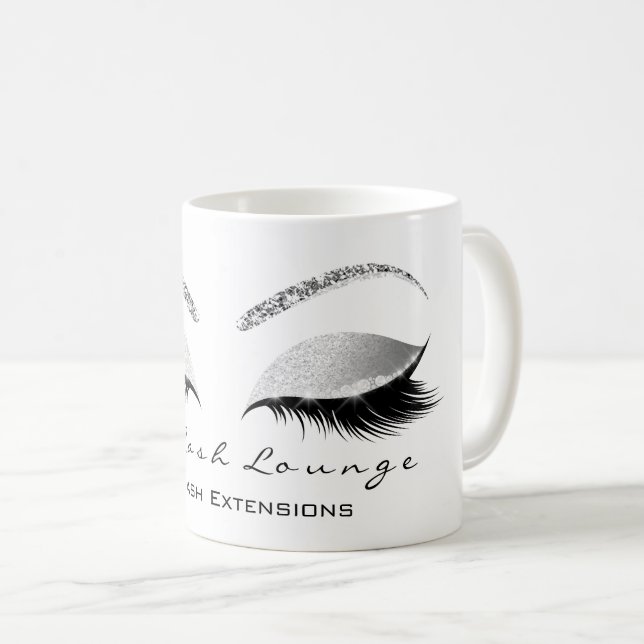 Lash Extension Confetti Studio White Silver Grått Kaffemugg (Framsida höger)
