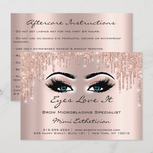 Lash Extension Efterhandsinstruktioner Blue Öga Inbjudningar (Fram/baksida)