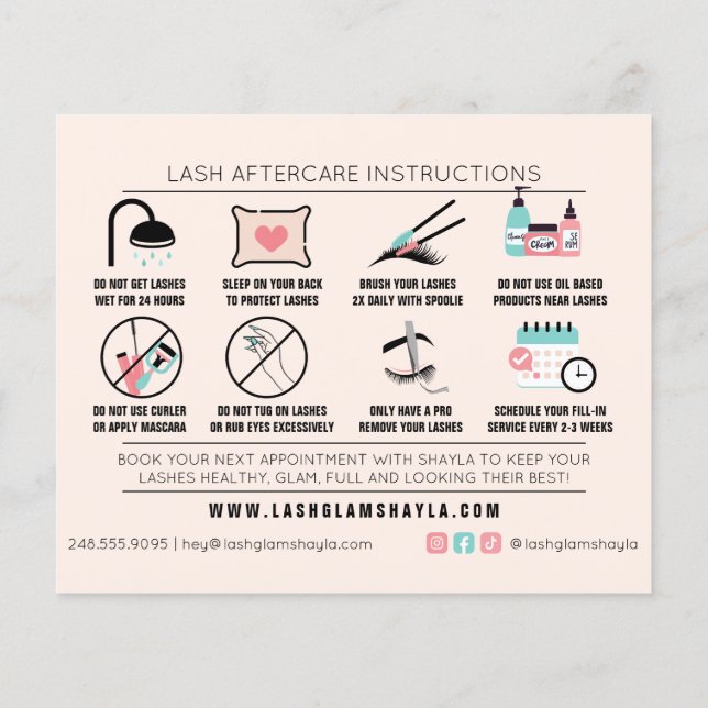 Lash Extension Efterhandsinstruktioner Flyer Card (Baksida)
