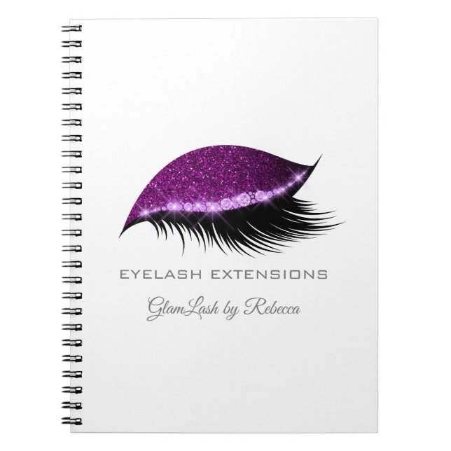 Lash Extension Lila Silver Makeup Glitter Anteckningsbok (Framsidan)