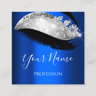 Lash Extension Makeup Artist Blue Navy Silver Fyrkantigt Visitkort