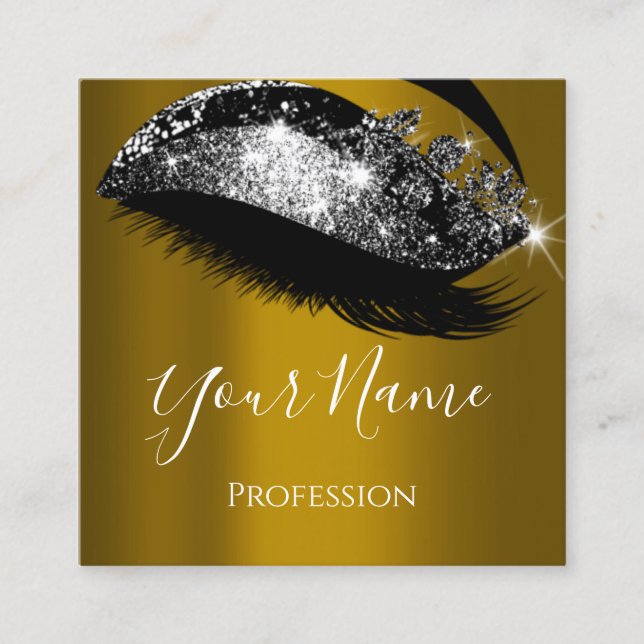 Lash Extension Makeup Artist Mustard Silver Vip Fyrkantigt Visitkort (Framsida)