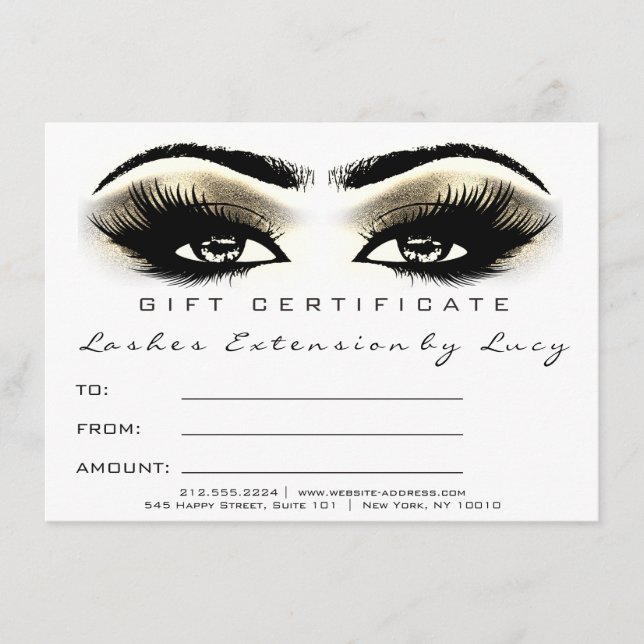 Lash Extension Makeup-certifikat Gift Guld White (Framsida)