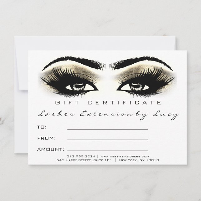 Lash Extension Makeup-certifikat Gift Guld White (Framsida)