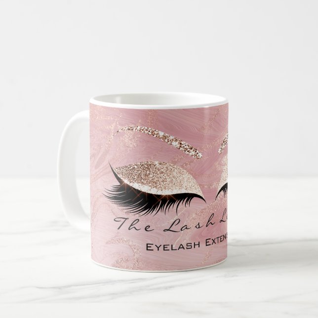 Lash Extension Makeup Studio Rosa Molten Glitter Kaffemugg (Framsida vänster)
