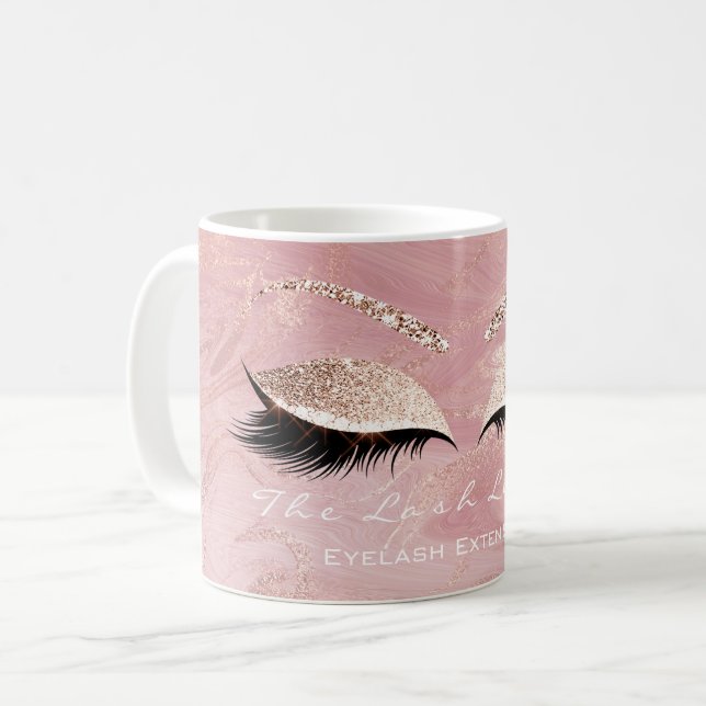 Lash Extension Makeup Studio Rosa Molten Glitter Kaffemugg (Framsida vänster)