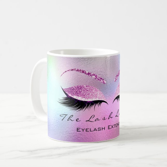 Lash Extension Makeup Studio Rosa Ombre Glitter Kaffemugg (Framsida vänster)