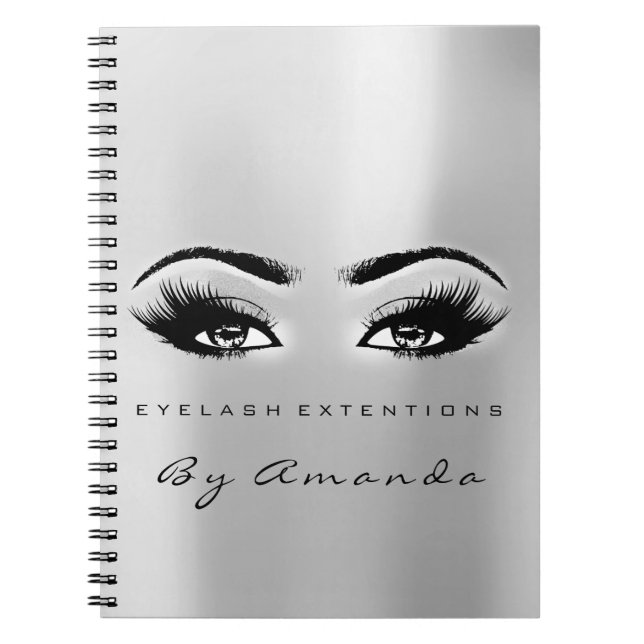 Lash Extension Ögon Makeup Artist Grått Silver Anteckningsbok (Framsidan)