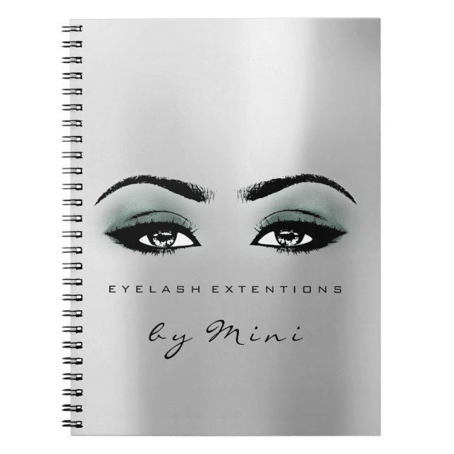 Lash Extension Ögon Makeup Artist Grått Teal Anteckningsbok (Framsidan)