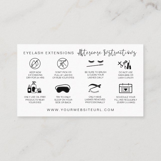 Lash Extensions Aftercare Instructions Modern Visitkort (Baksida)
