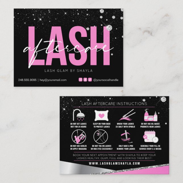 Lash Extensions Efterbehandling Glam Rosa Diamonds Visitkort (Fram/baksida)