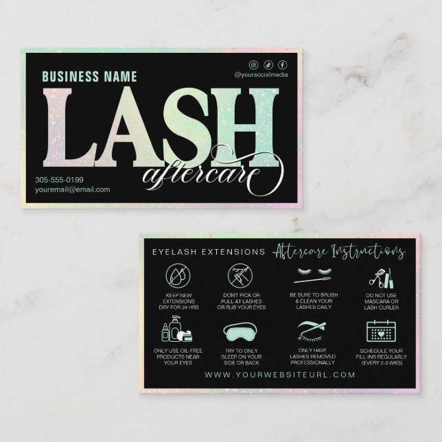 Lash Extensions Efterbehandling Pastel Rainbow Min Visitkort (Fram/baksida)