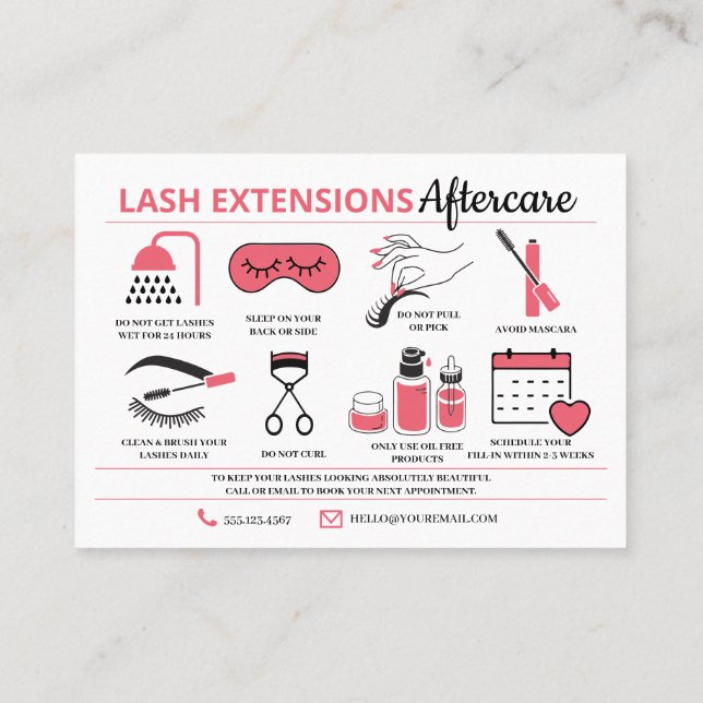 Lash Extensions Efterhandsinstruktioner Business C Visitkort (Baksida)