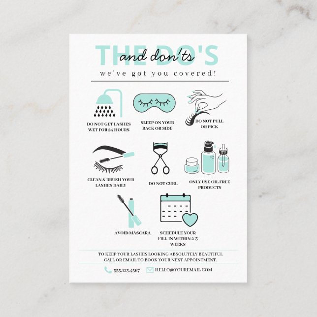Lash Extensions Efterhandsinstruktioner Business C Visitkort (Baksida)