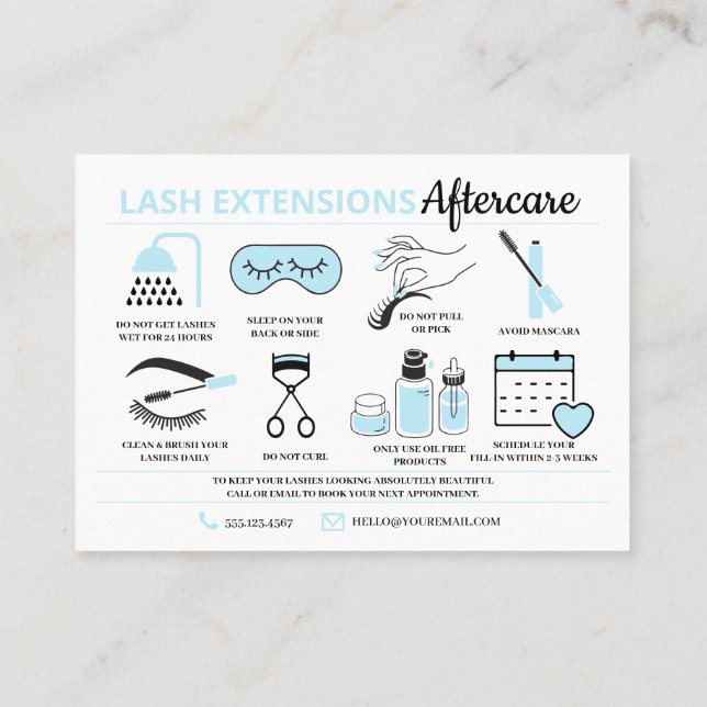 Lash Extensions Efterhandsinstruktioner Business C Visitkort (Baksida)