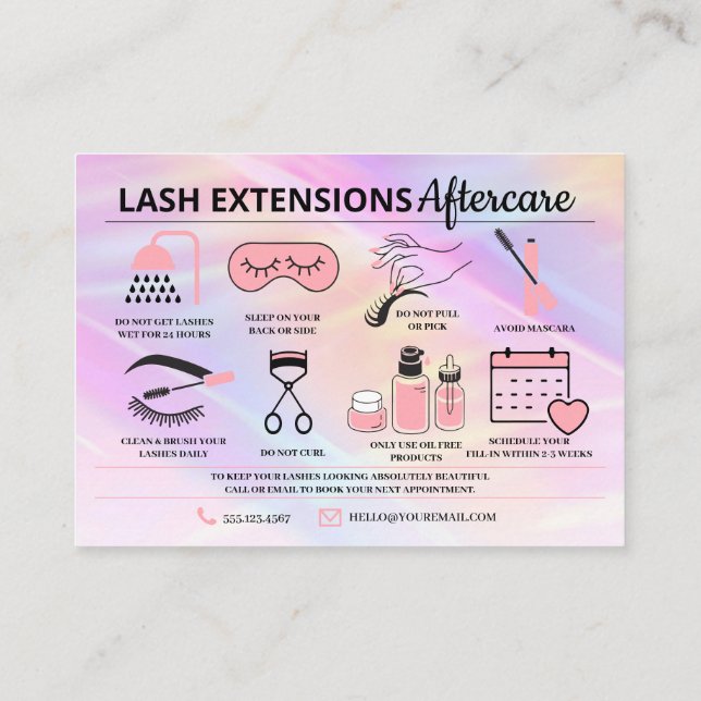 Lash Extensions Efterhandsinstruktioner Business C Visitkort (Baksida)